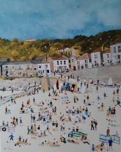Mousehole Beach, 2018 (gouache på papper) av Judy Joel