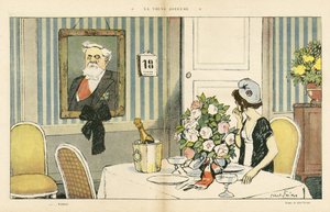 Illustration av Abel Faivre (1867-1945) i Le Rire, 23/02/13 - Den glada änkan - Republikens president, Porträtt - Marianne, Fallieres Armand (1841-1931) av Jules Abel Faivre