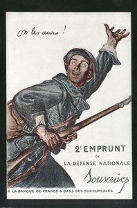 Vykort, Satirical in Colors: War of 14 -18, Borrowing, Patriotic Jornees - Soldiers Illustration av Abel Faivre (1867-1945) av Jules Abel Faivre