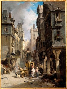 A rue de Morlaix 1830 Målning av Jules Achille Noel (1815-1881) 1830 Quimper, Museum of Fine Arts