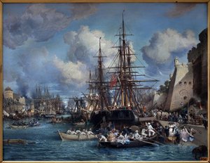 Hamnen i Brest (Frankrike) 1864. Målning av Jules Noel (1815-1881). Olja på duk
