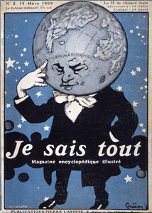 Earth Globe thinking - Thinking Earth Globe - i "Je Sais Tout"" från 1905-03-15 - illustration av Jules Grun 1868-1938 av Jules Alexandre Gruen or Grun