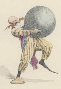 Clown som håller en stor boll (färg litho)