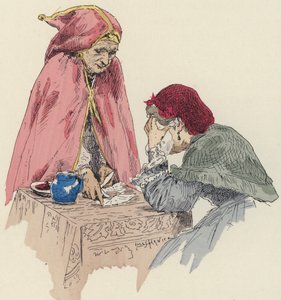 Spåkvinna på mässan (färg litho)