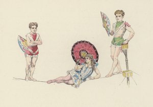 Tightrope artister (färg litho) av Jules Arsene (after) Garnier