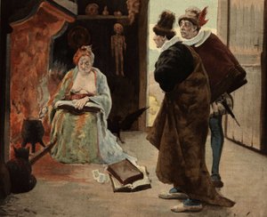 Panurge och Epistemon vid den gamla Sibyllan i Panzoust. Pantagruel. llustration av Jules Garnier. I "Rabelais och Jules Garniers verk"