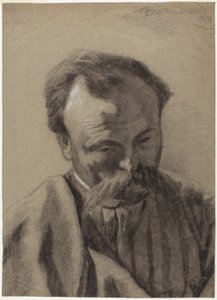 Självporträtt, ca 1877 (svart krita överstruken med vit krita, på grått liggande papper) av Jules Bastien Lepage