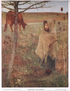 Frankrike, liten; flicka; Fauvette; ko; lantlig; fattig; Kläder av Jules Bastien Lepage