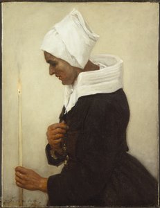 Bretonsk bondkvinna som håller en avsmalning, c.1869 av Jules Breton