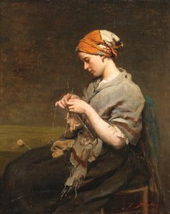 Flicka stickning av Jules Breton