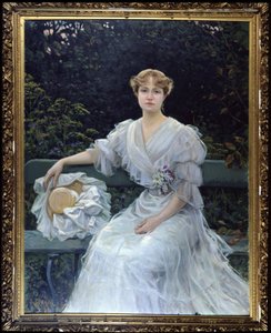 Porträtt av Marguerite Durand - målning av Jules Cayron