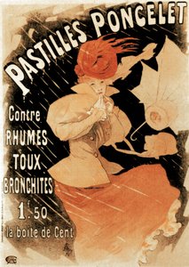 Reklamaffisch för Pastilles Poncelet, ett botemedel mot förkylning och bronkit, 1896.