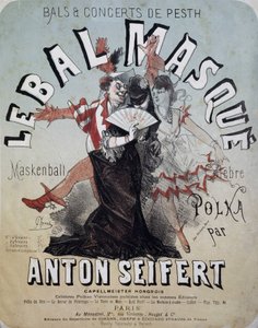 Ball and concert of Pesth: the masked ball (Maskenball, berömd polka av Anton Seifert) - affisch av Jules Cheret, n.d. av Jules Cheret