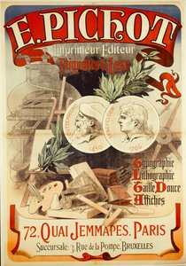 E.PICHOT/Drucker Herausgeber/ Luxus-Etiketten/ Typografie/ Lithografie/ Tiefdruck/ Plakate/ 72,QUAI JEMMAPES,PARIS av Jules Cheret