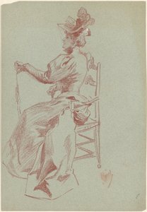 Elegant dam som sitter i en stol av Jules Cheret