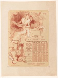 Bokhandeln Abel Pilons och förläggaren A. Le Vasseur & Cies kalender för år 1891 av Jules Cheret