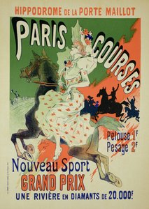 Reproduktion av en affisch som annonserar "Pariskurser", vid Hippodrome de la Porte Maillot, Paris, 1890