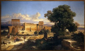 Ruinerna av Balbeck (eller Baalbek, Baalbec, antika Heliopolis, nuvarande Libanon). Målning av Jules Coignet (1798-1860), Olja på duk