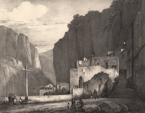 Vy över Amalfi, Kampanien, Italien, litografi efter teckning av Jules Coignet (1798-1860), 258x245 cm