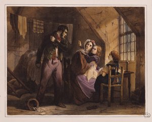 Last och dygd: Misery (färglitografi) av Jules David