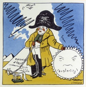 Austerlitz, Jena, Wagram: Karikatyr på Napoleon 1:a - i "" Histoire de France"" av Jules Depaquit, ill. själv, red. Jonquieres, Paris