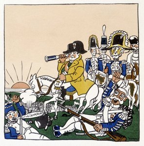 Napoleon vid slaget vid Austerlitz (1805) - i "Histoire de France" av Jules Depaquit, ill. själv, red. jonquières, Paris