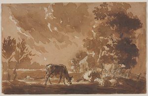 Landskap med boskap, andra eller sista tredje 1800-talet. av Jules Dupré