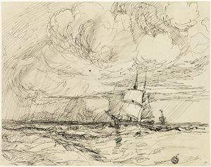 Fartyg till sjöss under storm av Jules Dupré