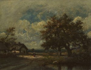 The Cottage by the Roadside, Stormy Sky, ca. 1860. av Jules Dupré