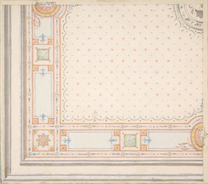 Design för ett tak recto, mått med designkod verso, andra hälften av 1800-talet. Skapare: Jules-Edmond-Charles Lachaise, Eugène-Pierre Gourdet. av Jules Edmond Charles Lachaise and Eugène Pierre Gourdet