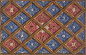 Design för ett inkapslat tak med målade initialer: SRI , 1840-97. Skapare: Jules-Edmond-Charles Lachaise, Eugène-Pierre Gourdet. av Jules Edmond Charles Lachaise and Eugène Pierre Gourdet
