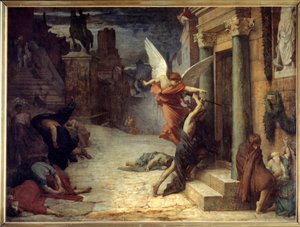 Pesten i Rom Allegorisk representation av blomman som bryter igenom dörrarna. Målning av Jules Elie Delaunay (1828-1891) 1869. Dim. 1,31 x 1,76 m Paris, musee d