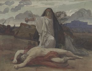 Antigone ger en symbolisk begravning till sin bror Polynices kropp, 1835-98.