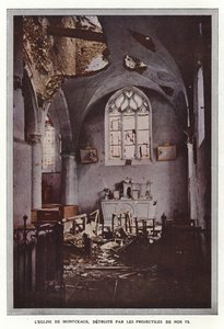 Kyrkan i Montceaux, förstörd av projektilerna från nr 75 av Jules Gervais Courtellemont