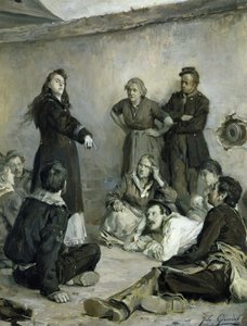 Louise Michel (1830-1905) Talking to the Communards (olja på duk)