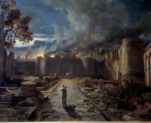 Sodom (Sodoma) Förstörelsen av staden genom eld. Detalj. Målning av Jules Laurens (1825-1901) Orleans. Museum of Fine Arts