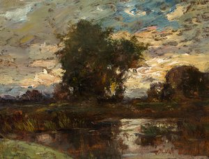 Kvällshimlen över stående vatten av Jules Louis Dupré