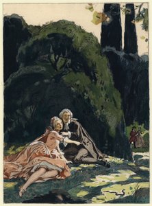 Illustration till Casanovas memoarer (färglitografi) av Jules Marie Auguste Leroux