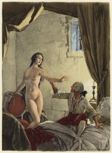 Illustration till Casanovas memoarer (färglitografi) av Jules Marie Auguste Leroux