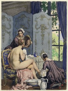Illustration till Casanovas memoarer (färglitografi) av Jules Marie Auguste Leroux