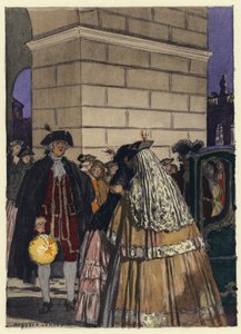 Illustration till Casanovas memoarer (färglitografi) av Jules Marie Auguste Leroux