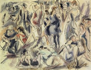 American Beach; Plage American, ca 1917 av Jules Pascin