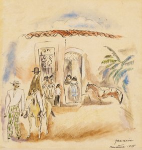 Landskap med figurer, Havanna, 1915 (wc på papper) av Jules Pascin