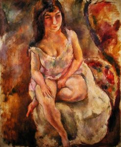 Sittande halvnaken av Jules Pascin