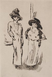 Två kvinnor på balen, ca 1910 (etsning) av Jules Pascin
