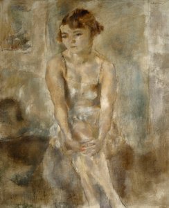 Ung kvinna som sitter i skjorta; Ung kvinna sittande i en Chemise, 1923 av Jules Pascin
