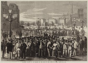 Arbetare som väntar på att bli förlovade på platsen för Hotel de Ville, Paris av Jules Pelcoq