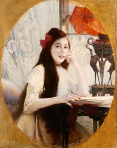 Porträtt av en ung flicka vid ett skrivbord, 1904 av Jules Verdier