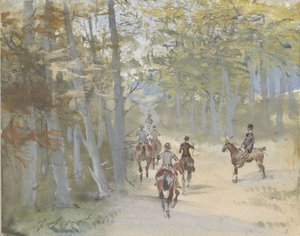 Skogslandskap med ryttare av Jules baron Finot
