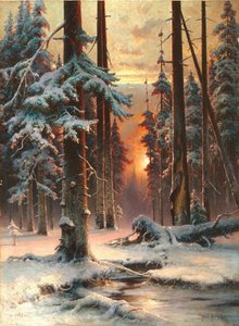 Vintersolnedgång i granskogen, 1889